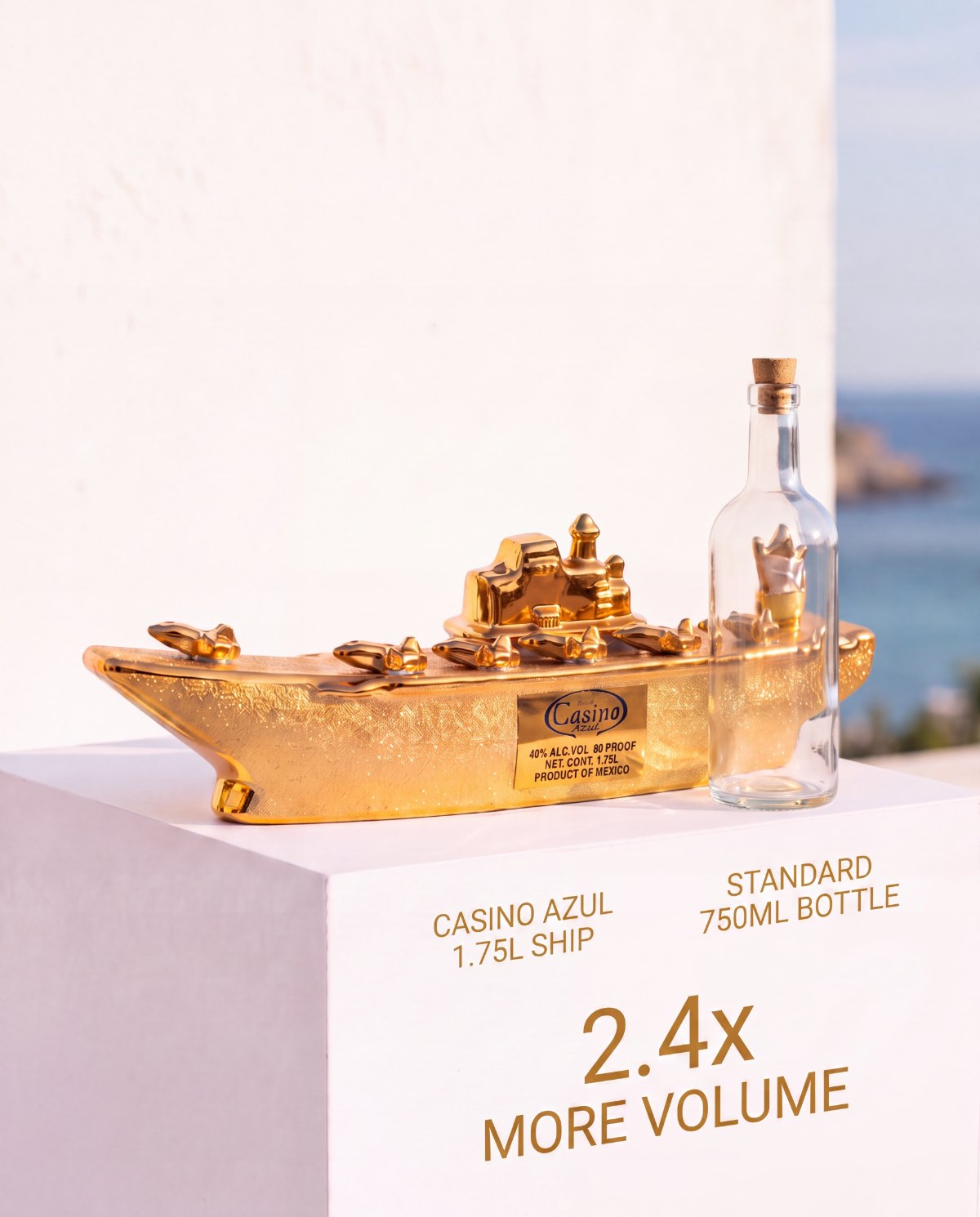 Casino Azul Aircraft Carrier next to a standard 750ml bottle — 2.4× more volume
